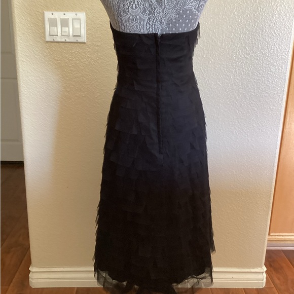 BCBG MaxAzria Black Strapless Tiered Tulle Midi Dress - Picture 5 of 11